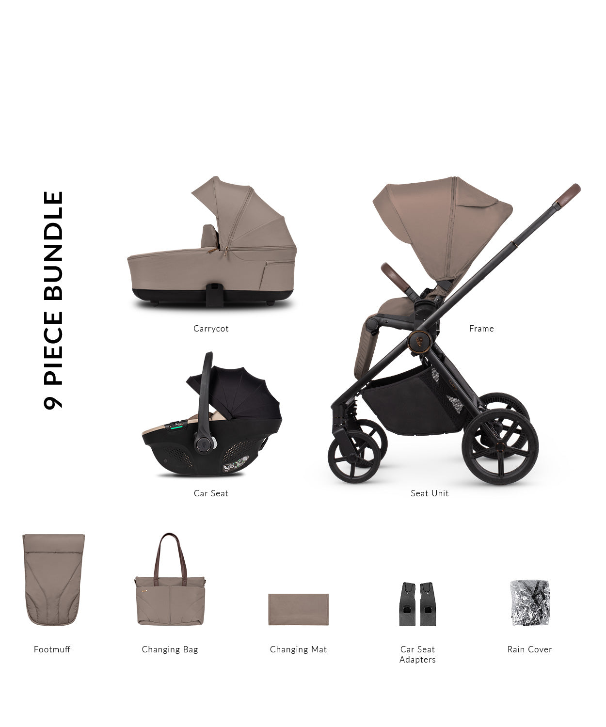 Venicci Claro Pram 3IN1 (9 Piece Bundle)