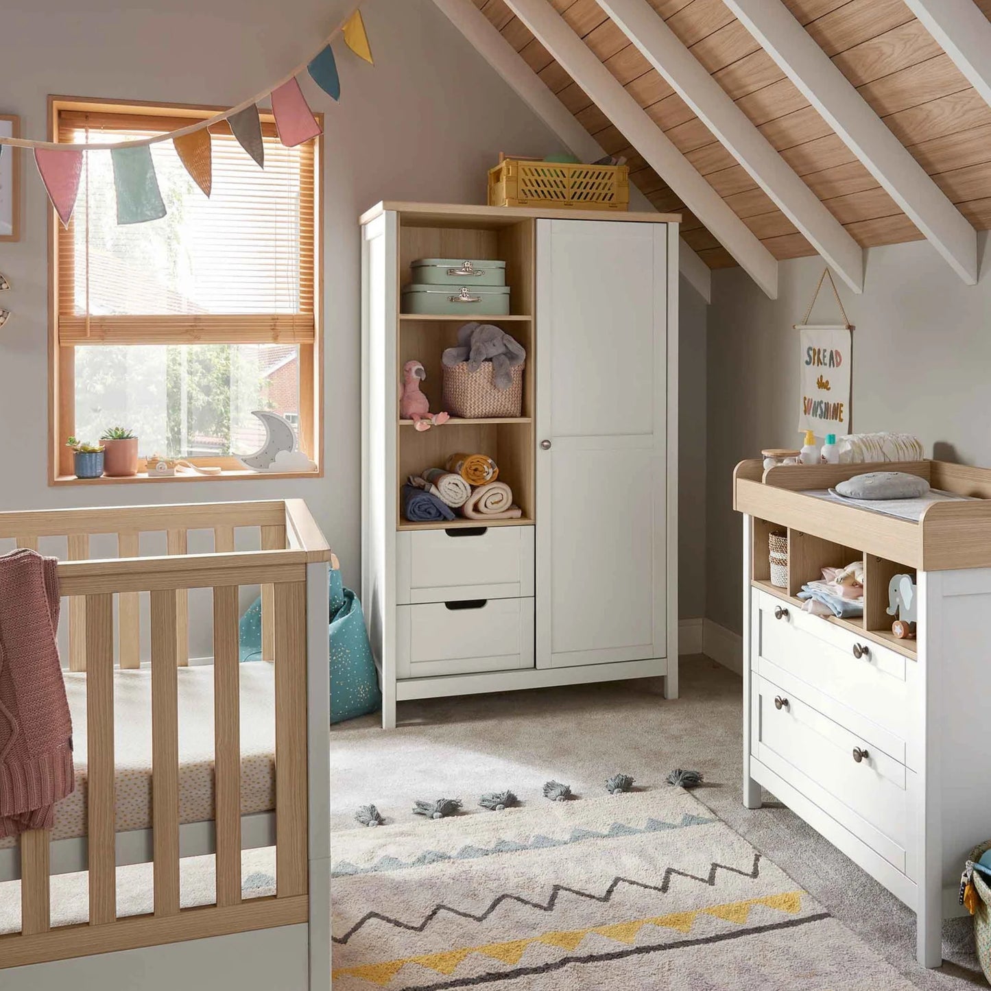 Mamas and Papas Harwell 3 Piece Cotbed Range with Dresser Changer & Wardrobe - White