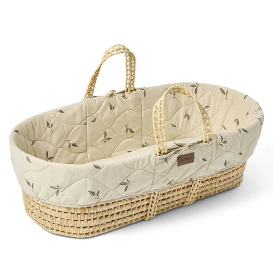 The Little Green Sheep Pattern Quilt Moses Basket, Mattress & Walnut Rocking Stand
