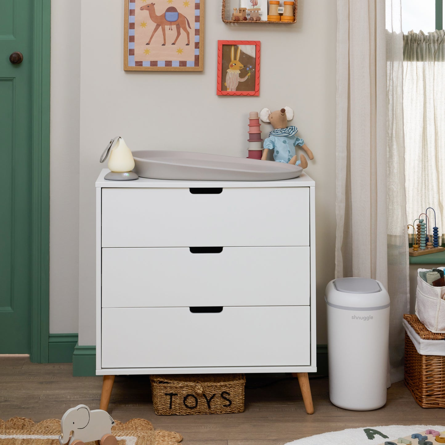 Shnuggle Eco-Touch Nappy Bin | Odour-Locking & Eco-Friendly- White/Grey