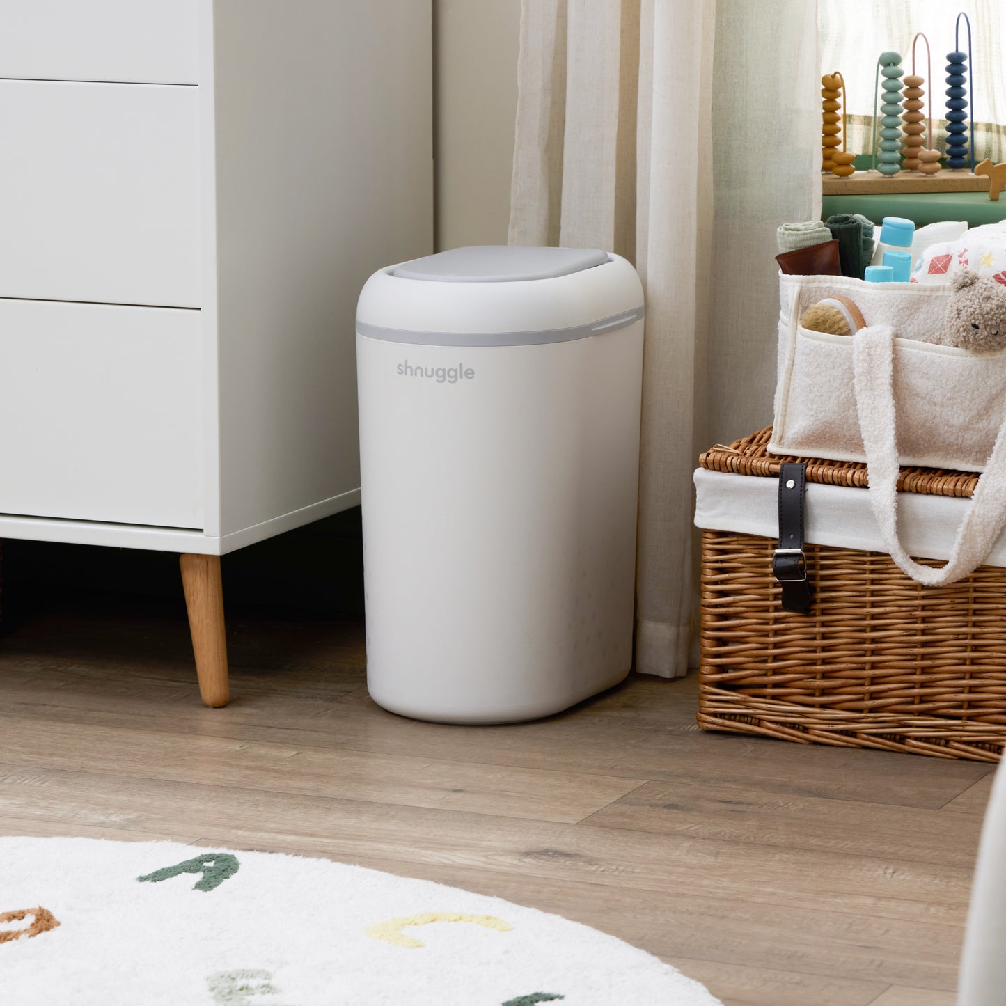 Shnuggle Eco-Touch Nappy Bin | Odour-Locking & Eco-Friendly- White/Grey