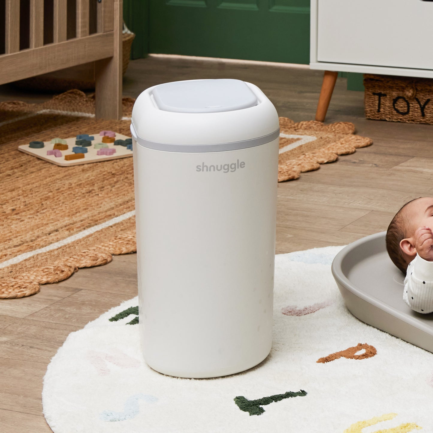 Shnuggle Eco-Touch Nappy Bin | Odour-Locking & Eco-Friendly- White/Grey