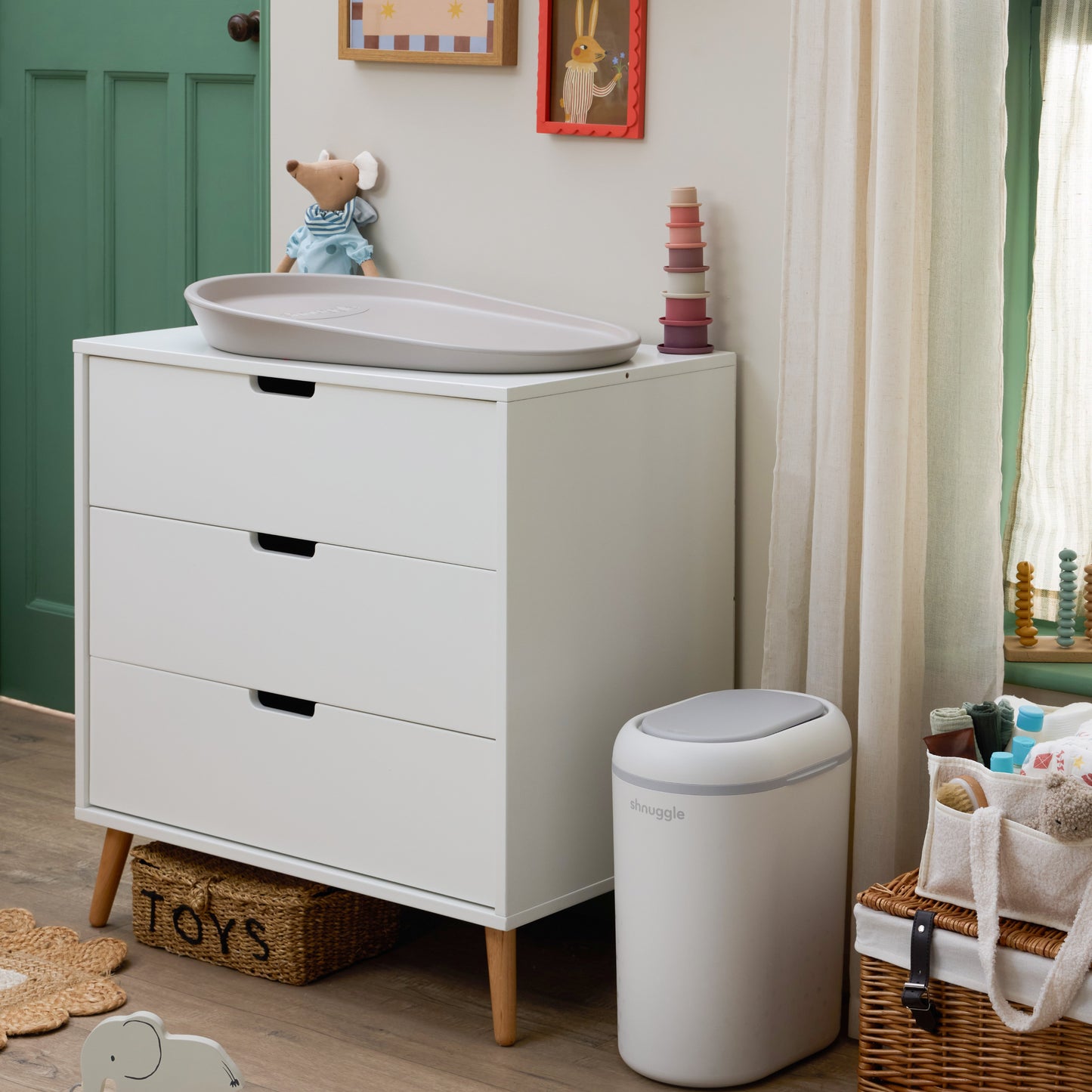 Shnuggle Eco-Touch Nappy Bin | Odour-Locking & Eco-Friendly- White/Grey