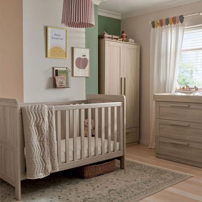 Mama's And Papa's Atlas 3 Piece Cot Bed Range with Dresser and Wardrobe Light Oak