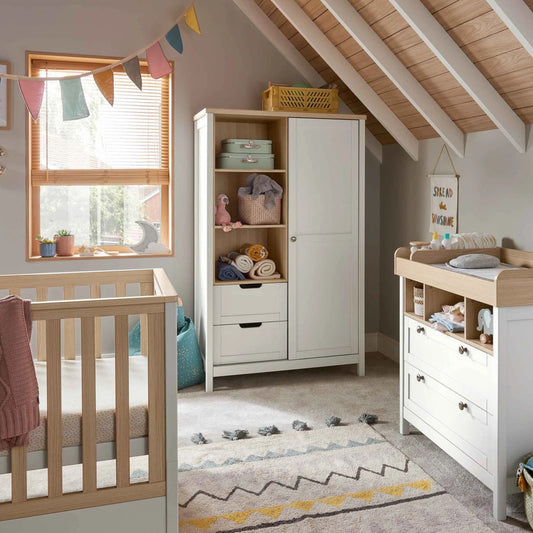 Mamas and Papas Harwell 3 Piece Cotbed Range with Dresser Changer & Wardrobe - White