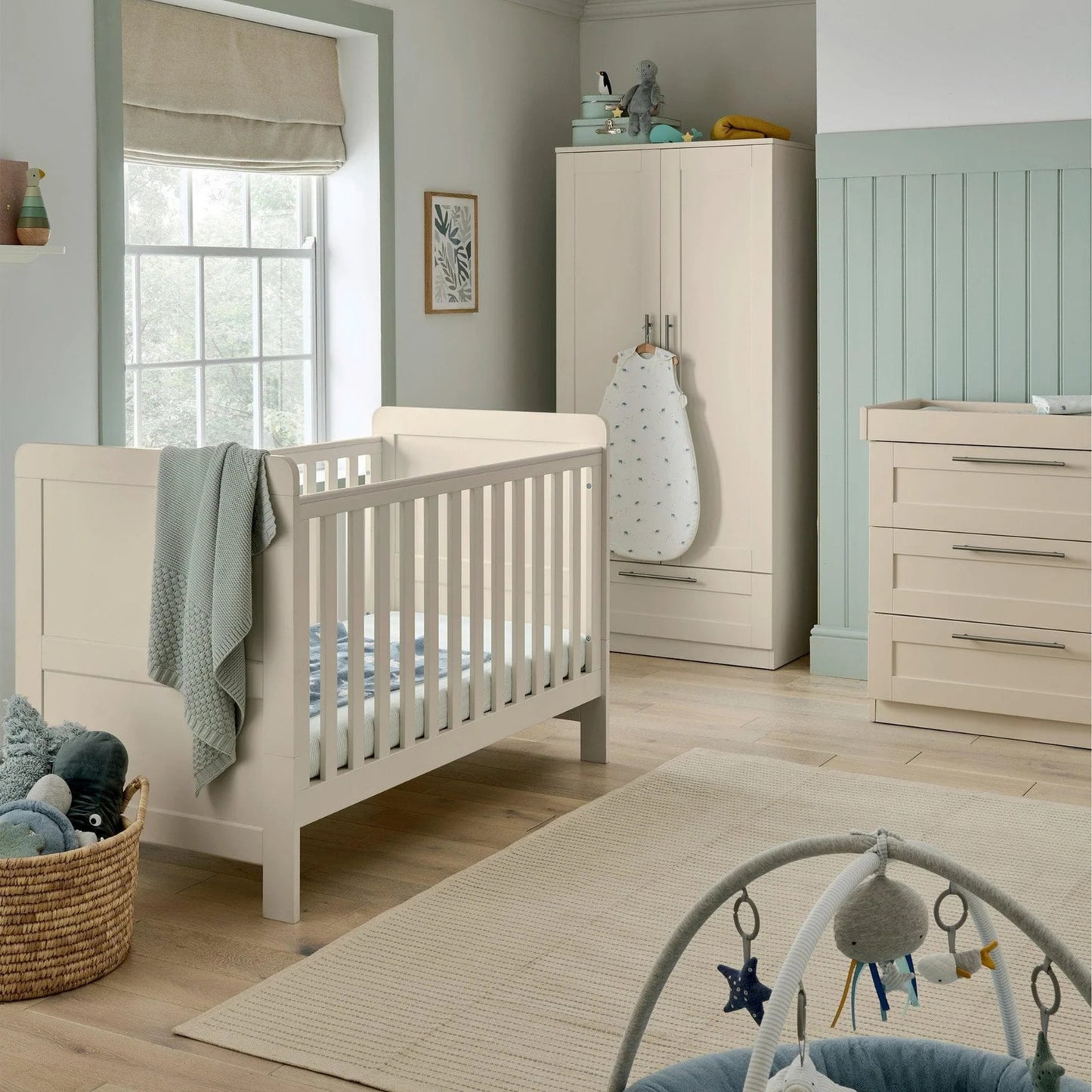 Hampden 3 Piece Cotbed Range with Dresser Changer & Wardrobe - Cashmere