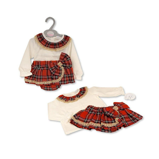 Baby Girls 2 pcs Tartan Skirt Set with Bow and Lace