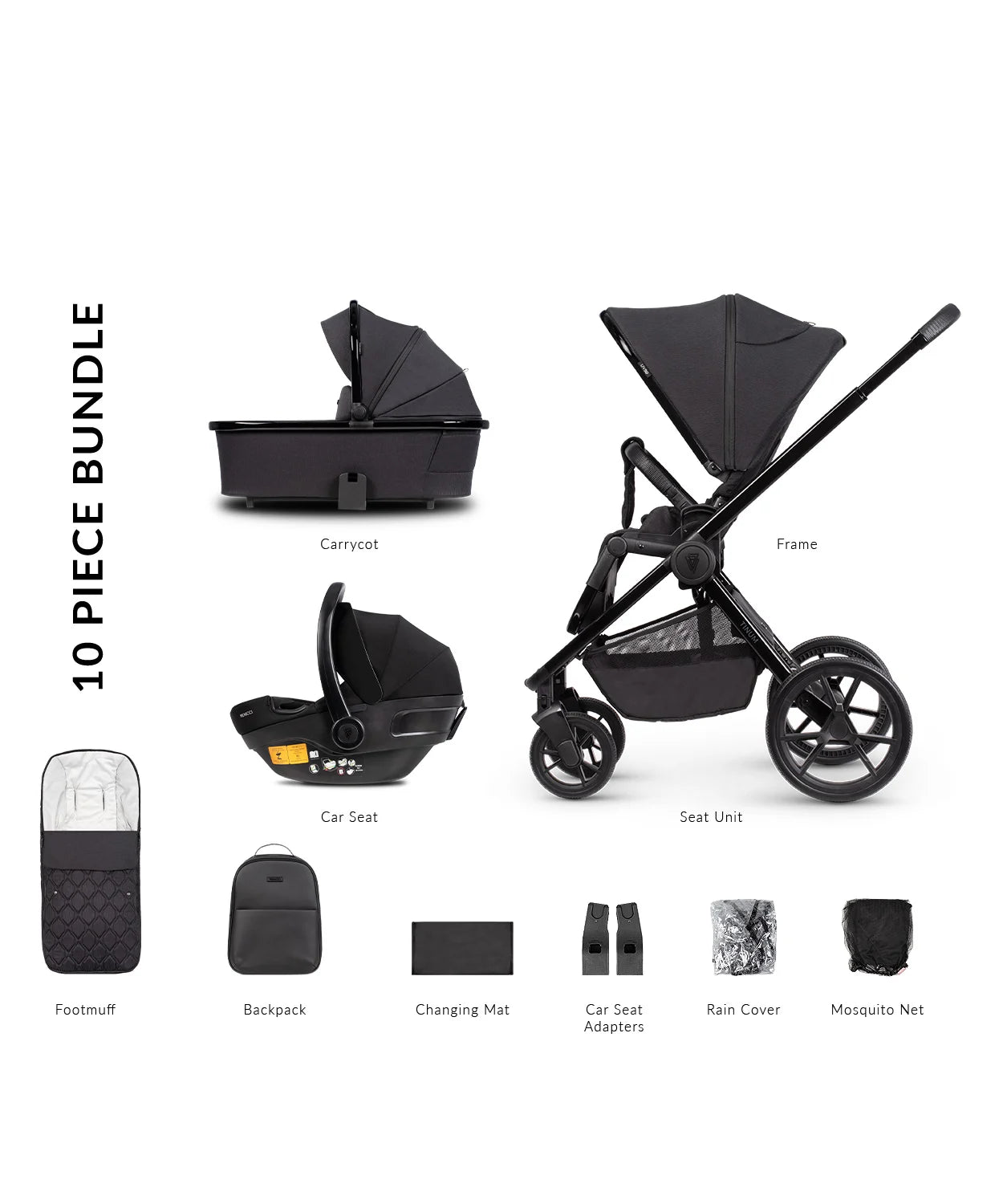 VENICCI Tinum Edge SE Raven Pram 3 in 1 (10 piece Bundle)