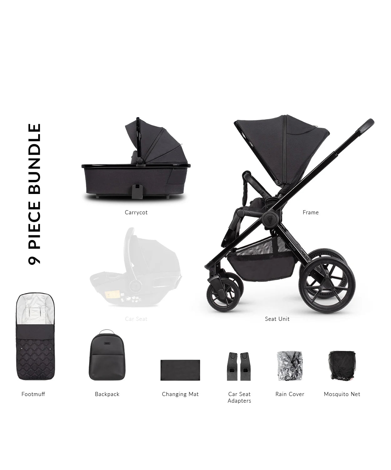 VENICCI Tinum Edge SE Raven Pram 2 in 1 (9 piece Bundle)