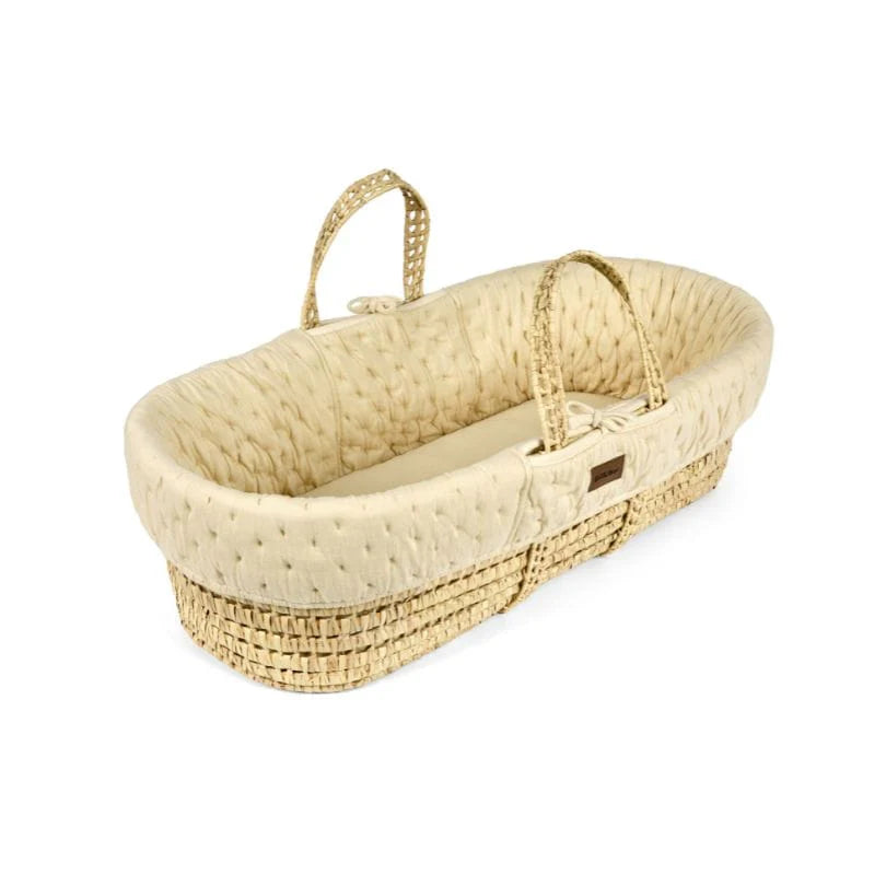 The Little Green Sheep Dimple Quilted Moses Basket, Mattress & Natural Rocking Stand
