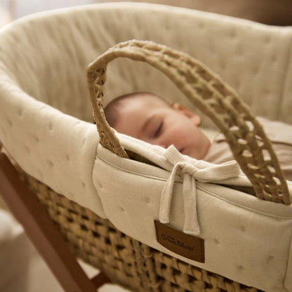 The Little Green Sheep Dimple Quilted Moses Basket, Mattress & Walnut Rocking Stand