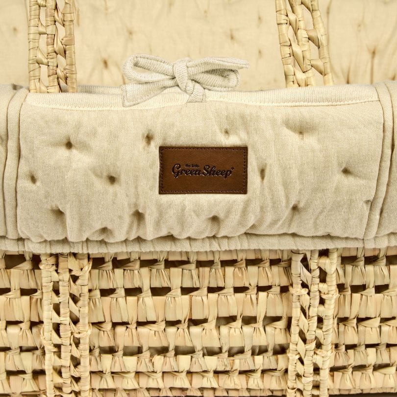 The Little Green Sheep Dimple Quilted Moses Basket, Mattress & Walnut Rocking Stand