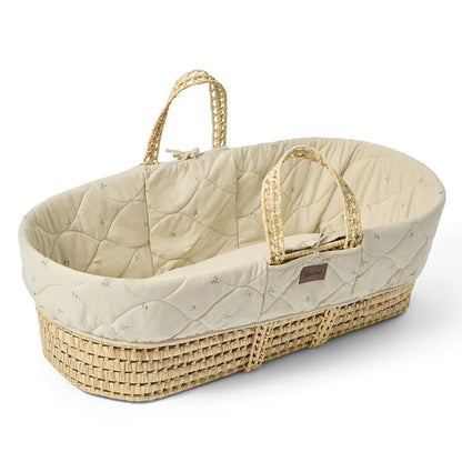 The Little Green Sheep Pattern Quilt Moses Basket, Mattress & Walnut Rocking Stand