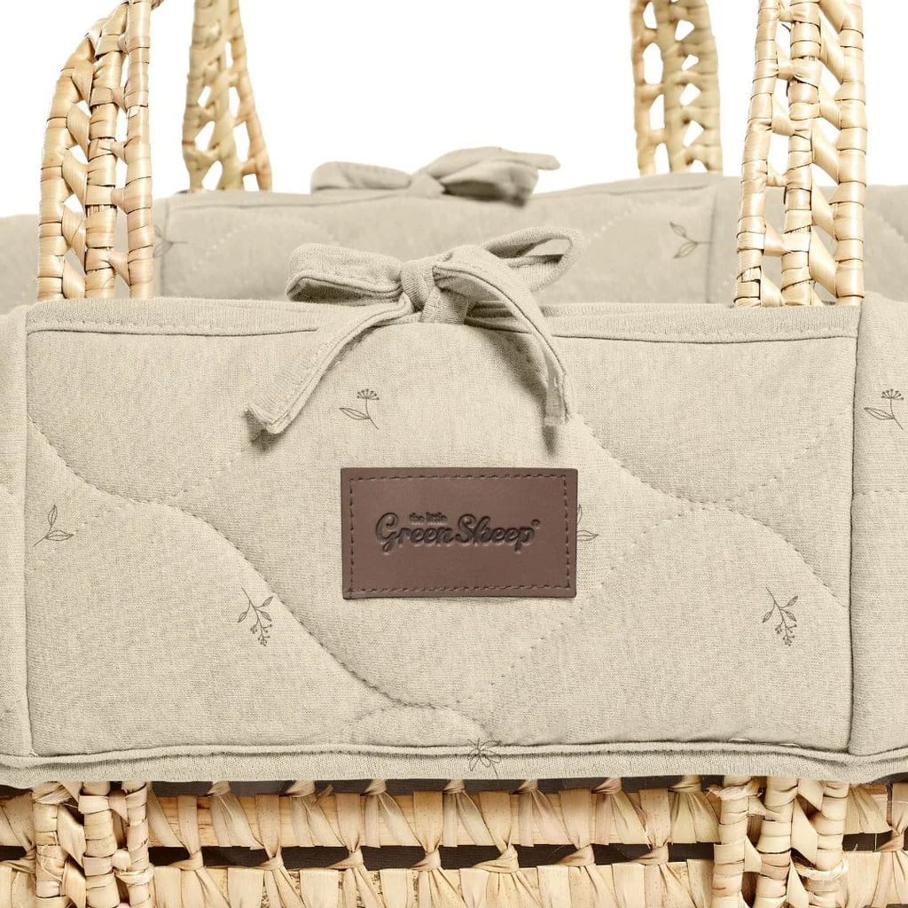 The Little Green Sheep Pattern Quilt Moses Basket, Mattress & Walnut Rocking Stand