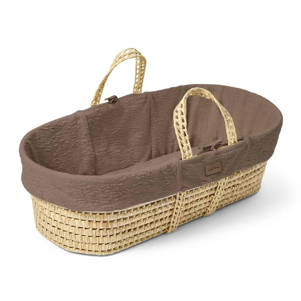 The Little Green Sheep Organic Knitted Moses Basket, Mattress & Natural Foldable Stand Linen