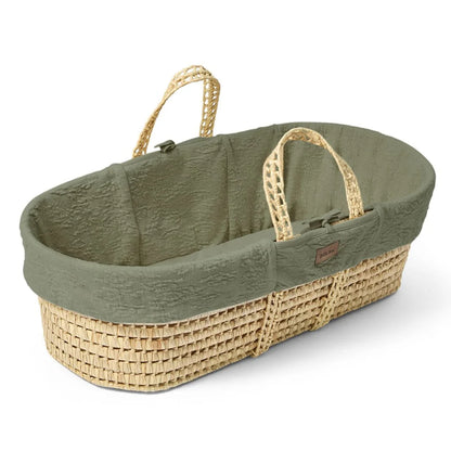 The Little Green Sheep Organic Knitted Moses Basket, Mattress & Natural Foldable Stand Linen