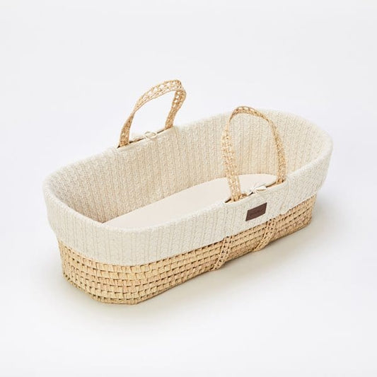 The Little Green Sheep Organic Knitted Moses Basket, Mattress & Natural Rocking Stand