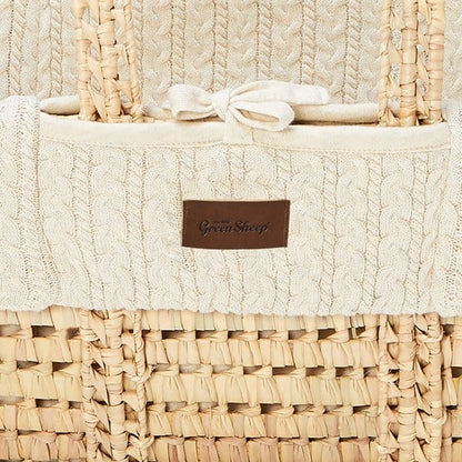 The Little Green Sheep Organic Knitted Moses Basket, Mattress & Natural Foldable Stand Linen