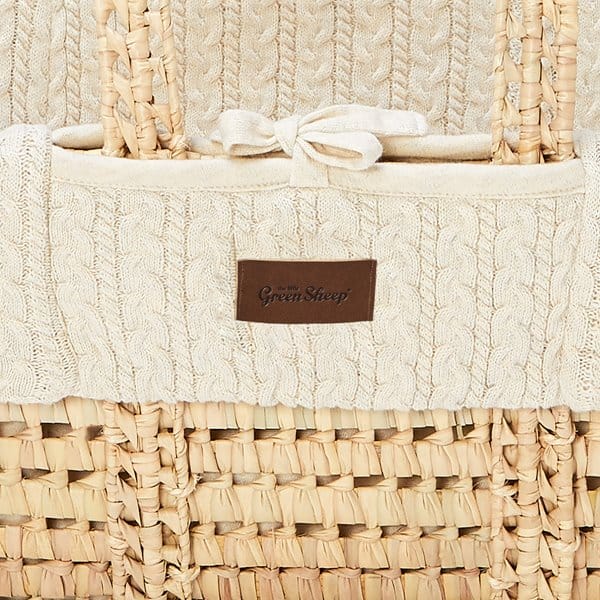 The Little Green Sheep Organic Knitted Moses Basket, Mattress & Natural Rocking Stand