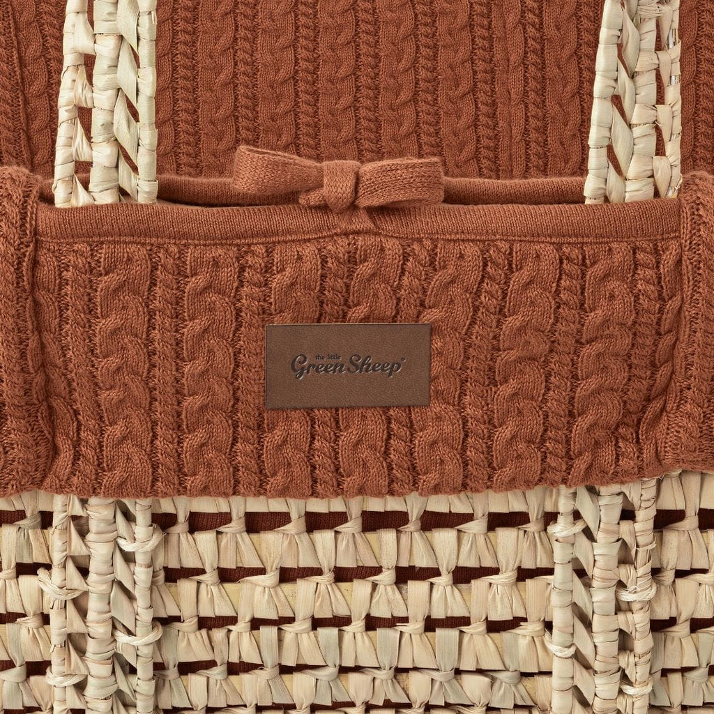 The Little Green Sheep Organic Knitted Moses Basket, Mattress & Natural Rocking Stand