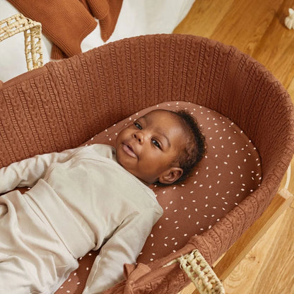 The Little Green Sheep Organic Knitted Moses Basket, Mattress & Natural Rocking Stand