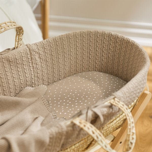 The Little Green Sheep Organic Knitted Moses Basket, Mattress & Natural Rocking Stand