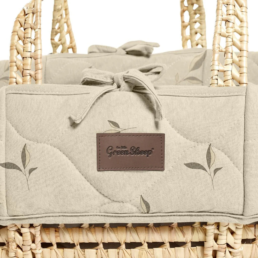 The Little Green Sheep Pattern Quilt Moses Basket, Mattress & Walnut Rocking Stand