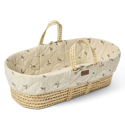 The Little Green Sheep Pattern Quilt Moses Basket, Mattress & Walnut Rocking Stand