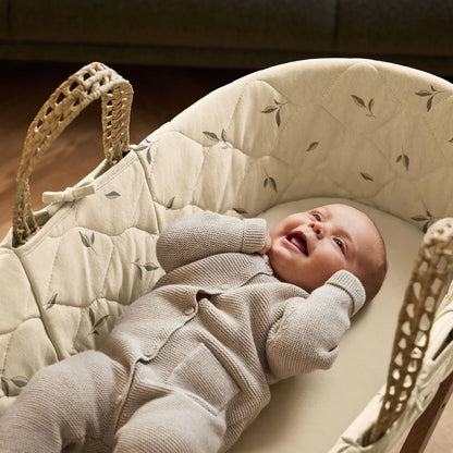 The Little Green Sheep Pattern Quilt Moses Basket, Mattress & Walnut Rocking Stand