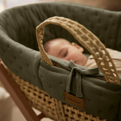 The Little Green Sheep Dimple Quilted Moses Basket, Mattress & Walnut Rocking Stand