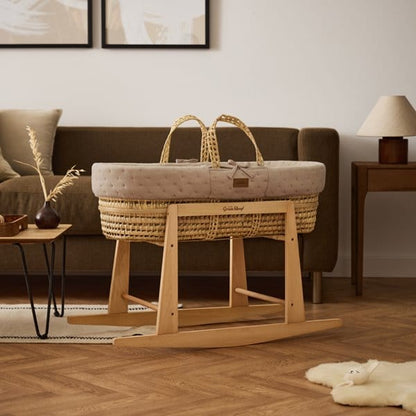The Little Green Sheep Dimple Quilted Moses Basket, Mattress & Natural Rocking Stand