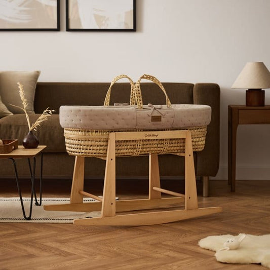 The Little Green Sheep Dimple Quilted Moses Basket, Mattress & Natural Rocking Stand