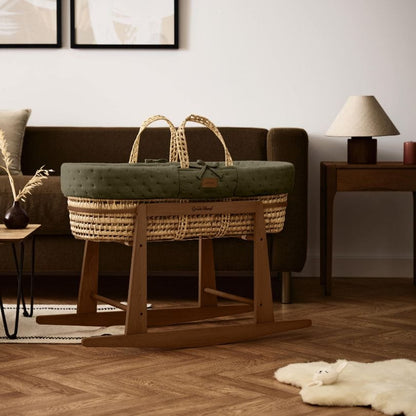 The Little Green Sheep Dimple Quilted Moses Basket, Mattress & Walnut Rocking Stand