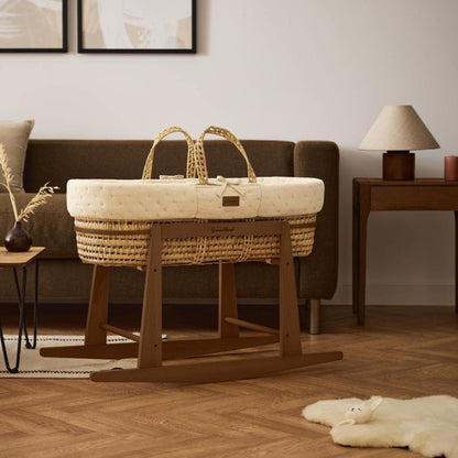 The Little Green Sheep Dimple Quilted Moses Basket, Mattress & Walnut Rocking Stand