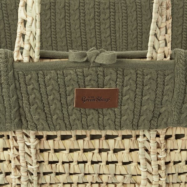 The Little Green Sheep Organic Knitted Moses Basket, Mattress & Natural Rocking Stand