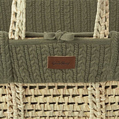 The Little Green Sheep Organic Knitted Moses Basket, Mattress & Natural Rocking Stand