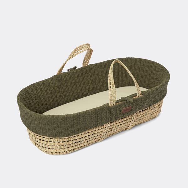 The Little Green Sheep Organic Knitted Moses Basket, Mattress & Natural Rocking Stand