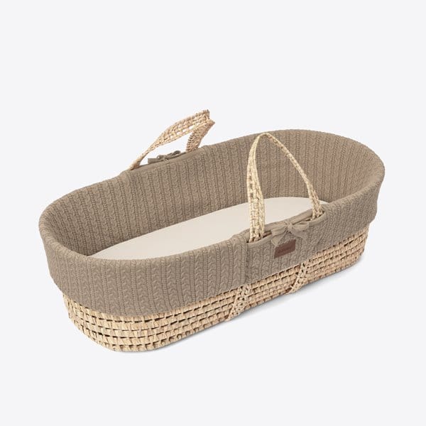 The Little Green Sheep Organic Knitted Moses Basket, Mattress & Natural Rocking Stand