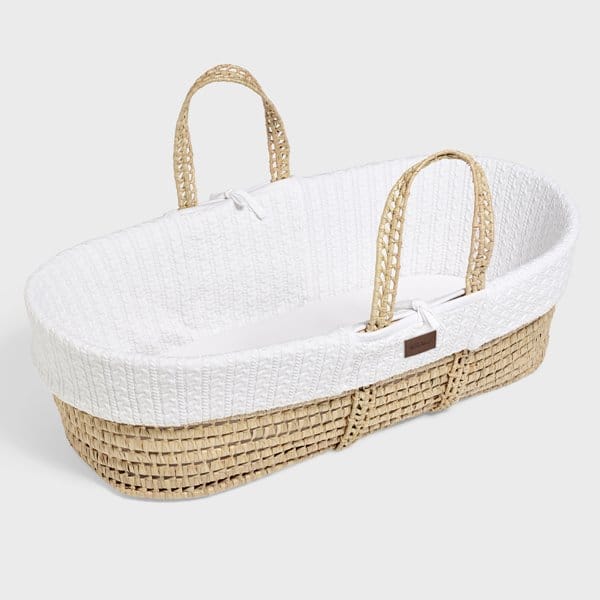 The Little Green Sheep Organic Knitted Moses Basket, Mattress & Natural Rocking Stand