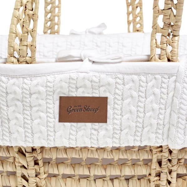 The Little Green Sheep Organic Knitted Moses Basket, Mattress & Natural Rocking Stand