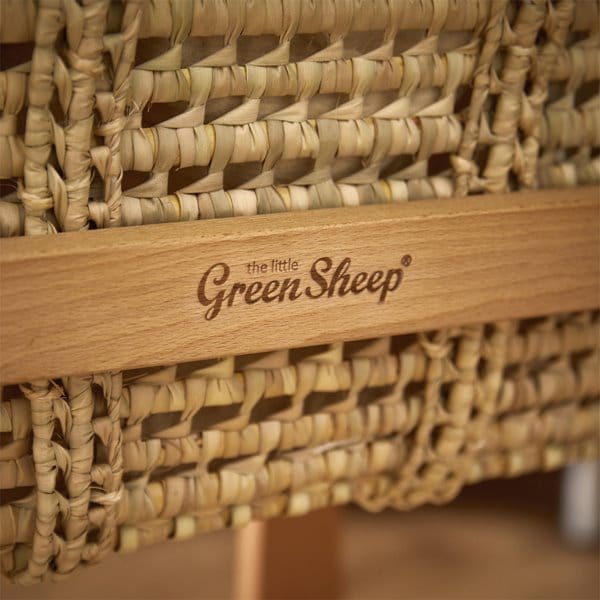 The Little Green Sheep Organic Knitted Moses Basket, Mattress & Natural Rocking Stand