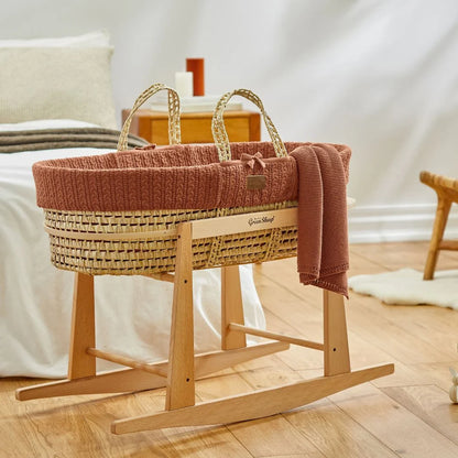 The Little Green Sheep Organic Knitted Moses Basket, Mattress & Natural Rocking Stand
