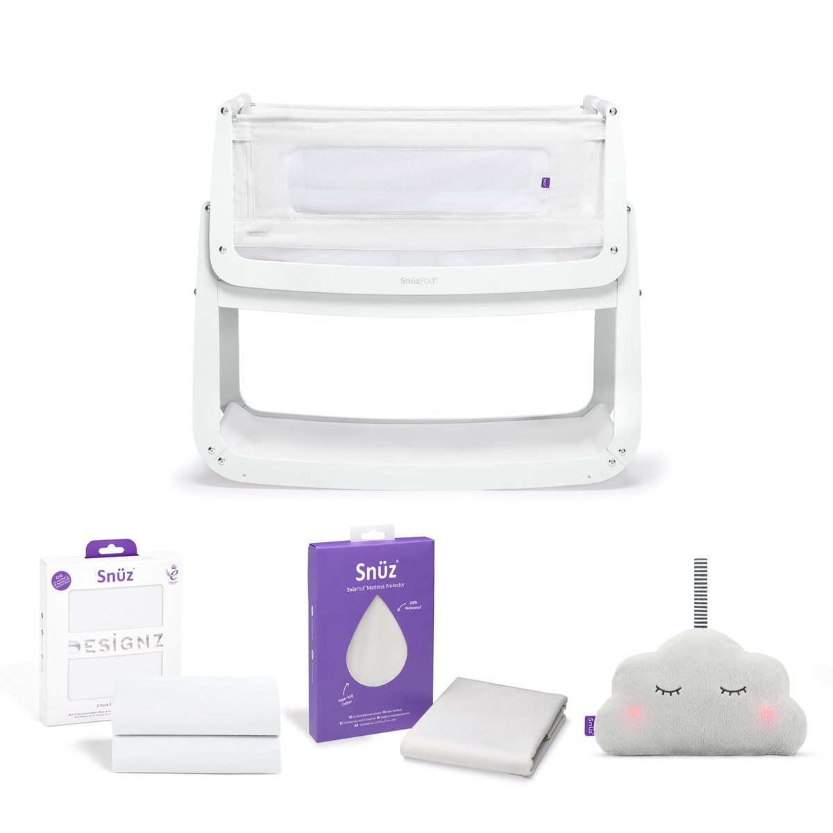 snuz - pod - bediside -crib - starter -bundle - white - 0-6 months 