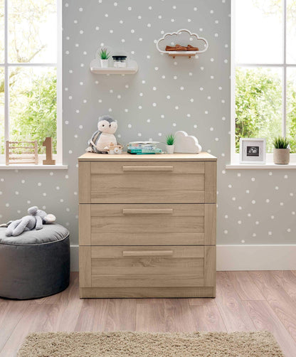 Mama's And Papa's Atlas 3 Piece Cot Bed Range with Dresser and Wardrobe Light Oak