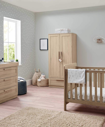 Mama's And Papa's Atlas 3 Piece Cot Bed Range with Dresser and Wardrobe Light Oak