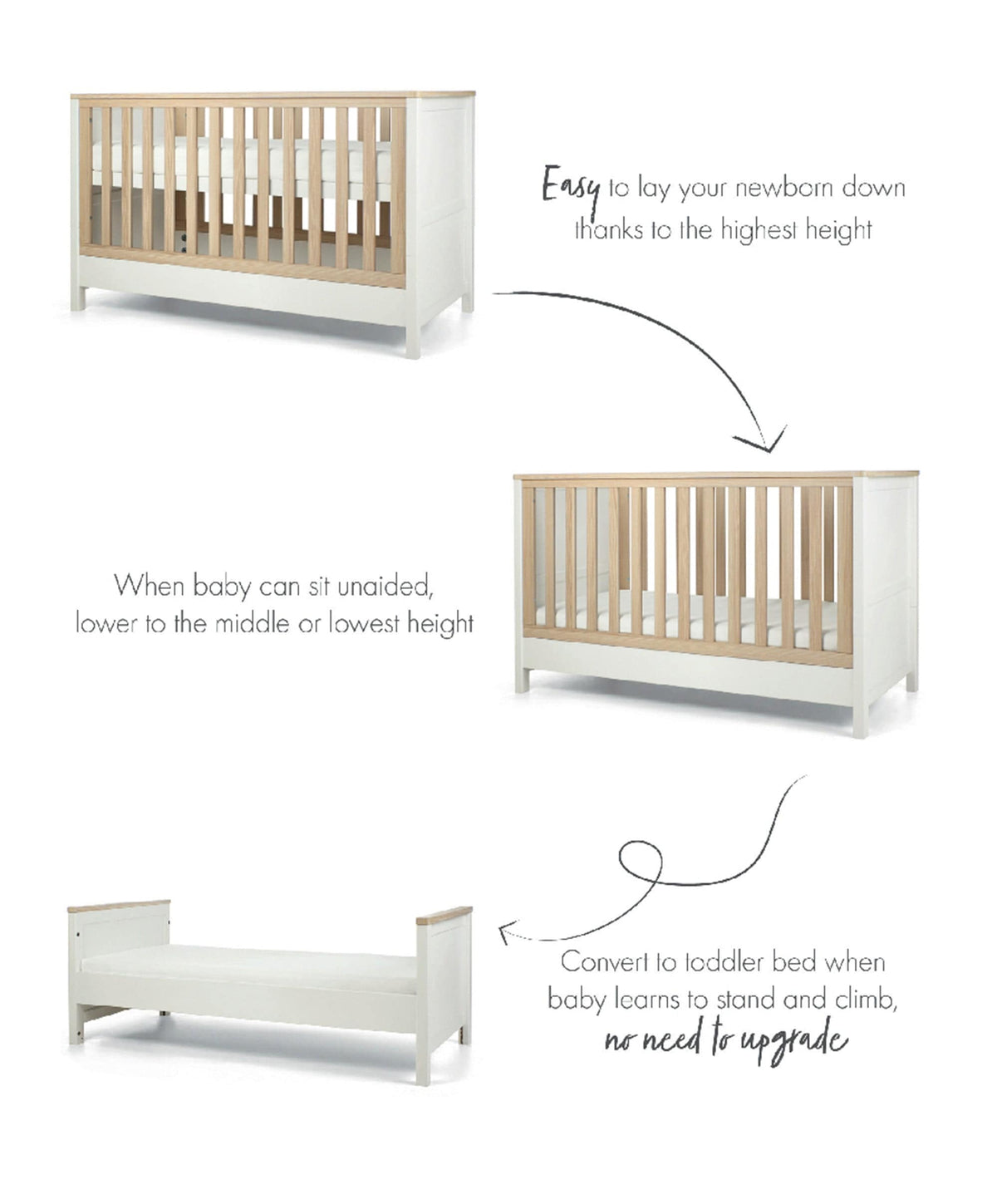 Mama's And Papa's Harwell 3 Piece Baby Cot Bed Range with Dresser Changer and Wardrobe - White